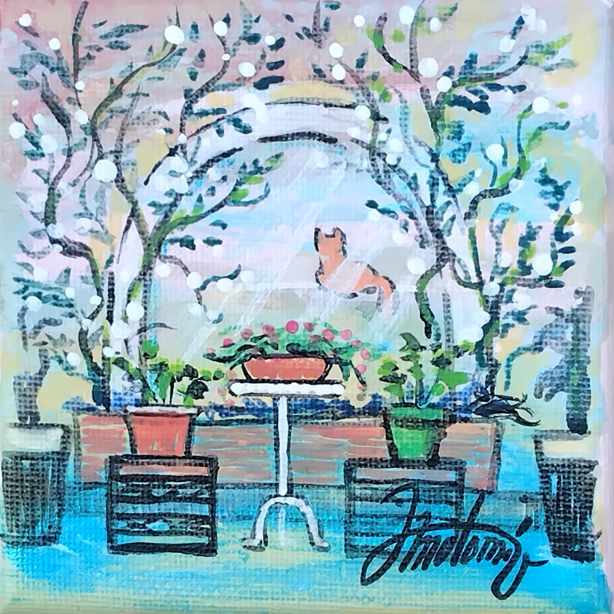 Tableau La Carrée des Racines, peinture acrylique, vitrine atelier CreaYouZen chat roux, pièce unique
